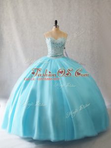 Stunning Floor Length Aqua Blue Sweet 16 Quinceanera Dress Sweetheart Sleeveless Lace Up