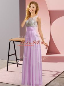 Best Lavender Sleeveless Chiffon Side Zipper Quinceanera Dama Dress for Wedding Party