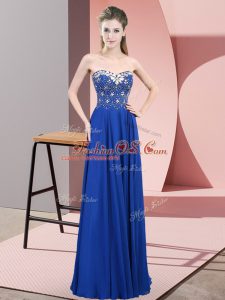 Floor Length Blue Oscars Dresses Chiffon Sleeveless Beading