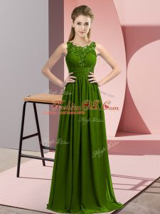 Dazzling Beading and Appliques Wedding Party Dress Olive Green Zipper Sleeveless Floor Length