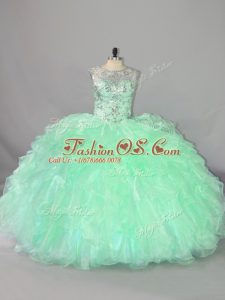 New Style Apple Green Scoop Neckline Beading and Ruffles 15 Quinceanera Dress Sleeveless Lace Up