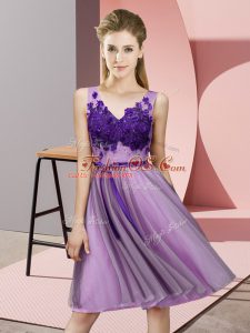 Modern Lavender V-neck Neckline Appliques Wedding Guest Dresses Sleeveless Lace Up