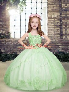 Pretty Yellow Green Tulle Lace Up Little Girls Pageant Dress Wholesale Sleeveless Floor Length Beading