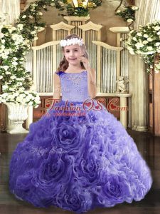 Unique Lavender Fabric With Rolling Flowers Lace Up Little Girls Pageant Dress Wholesale Sleeveless Floor Length Beading