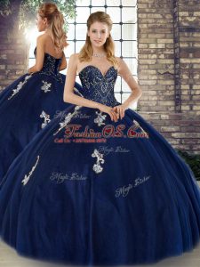 Elegant Navy Blue Quinceanera Gowns Military Ball and Sweet 16 and Quinceanera with Beading and Appliques Sweetheart Sleeveless Lace Up