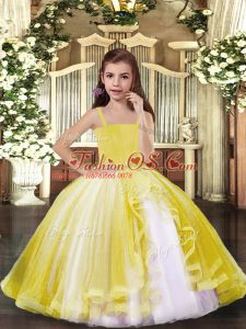 Yellow Straps Lace Up Beading Kids Formal Wear Sleeveless