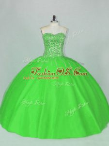Customized Sweetheart Sleeveless Quinceanera Dresses Floor Length Beading Green Tulle