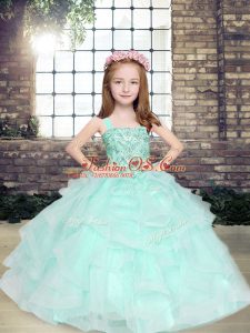 Glorious Apple Green Straps Lace Up Beading and Ruffles Little Girls Pageant Dress Wholesale Sleeveless