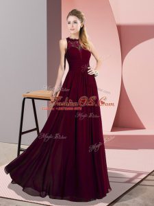 Burgundy Zipper Scoop Lace Teens Party Dress Chiffon Sleeveless