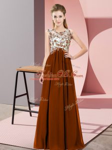 Lovely Brown Dama Dress Wedding Party with Beading and Appliques Scoop Sleeveless Zipper