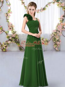 Fashionable Floor Length Lace Up Wedding Party Dress Dark Green for Wedding Party with Hand Made Flower
