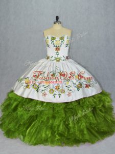 Amazing Floor Length Ball Gowns Sleeveless Olive Green 15 Quinceanera Dress Lace Up