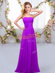 Delicate Chiffon Sweetheart Sleeveless Lace Up Hand Made Flower Bridesmaid Dresses in Purple