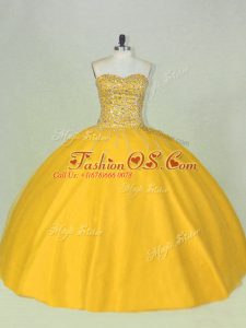 Gold Sleeveless Tulle Lace Up Quinceanera Gowns for Sweet 16 and Quinceanera