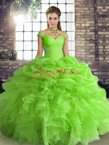 Elegant Lace Up Off The Shoulder Beading and Ruffles and Pick Ups 15th Birthday Dress Organza Sleeveless