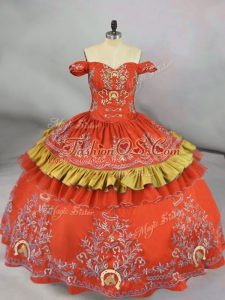 Orange Red Sleeveless Satin Lace Up Quinceanera Dresses for Sweet 16 and Quinceanera
