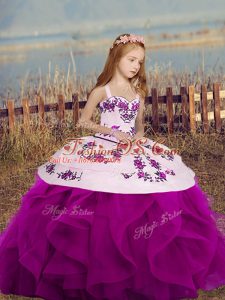 Floor Length Ball Gowns Sleeveless Fuchsia Pageant Gowns For Girls Lace Up