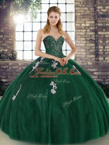 Comfortable Green Quince Ball Gowns Military Ball and Sweet 16 and Quinceanera with Beading and Appliques Sweetheart Sleeveless Lace Up