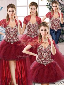 Elegant Floor Length Ball Gowns Sleeveless Burgundy Quinceanera Dresses Lace Up