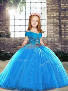 Sleeveless Brush Train Lace Up Beading Kids Formal Wear
