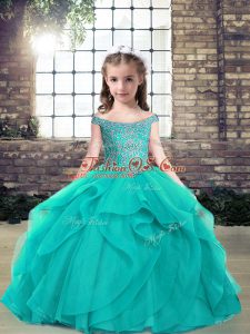 Wonderful Teal Sleeveless Beading Floor Length Little Girls Pageant Dress Wholesale