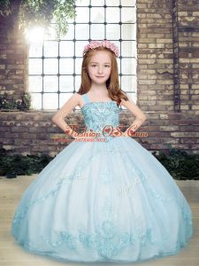 Floor Length Ball Gowns Sleeveless Light Blue Child Pageant Dress Lace Up