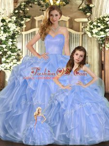 Glorious Ruffles Sweet 16 Dress Lavender Lace Up Sleeveless Floor Length