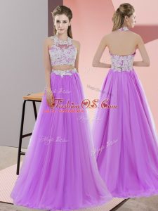 Lavender Halter Top Neckline Lace Quinceanera Dama Dress Sleeveless Zipper