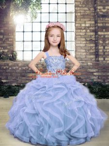 Light Blue Sleeveless Beading Floor Length Pageant Dress for Teens