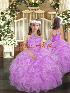 Admirable Lilac Sleeveless Beading and Ruffles Floor Length Little Girl Pageant Gowns