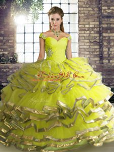 Deluxe Tulle Sleeveless Floor Length 15 Quinceanera Dress and Beading and Ruffled Layers