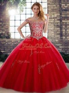 Off The Shoulder Sleeveless Tulle Vestidos de Quinceanera Beading Lace Up