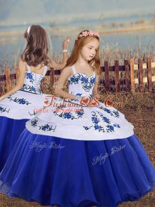 Luxurious Embroidery Winning Pageant Gowns Royal Blue Lace Up Sleeveless Floor Length