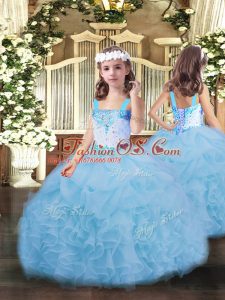 Most Popular Organza Sleeveless Floor Length Little Girls Pageant Gowns and Beading and Ruffles and Pick Ups