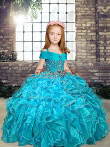 Sleeveless Lace Up Floor Length Beading Little Girls Pageant Dress Wholesale
