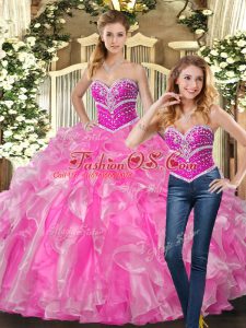 Low Price Ball Gowns Sleeveless Rose Pink Sweet 16 Dresses Lace Up