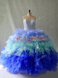 Latest Multi-color Sleeveless Beading and Ruffles Floor Length Sweet 16 Dress