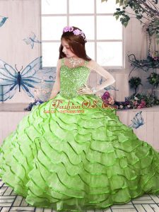 Court Train Ball Gowns Child Pageant Dress Straps Organza Sleeveless Lace Up