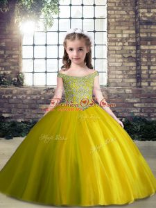 Sleeveless Lace Up Floor Length Beading Little Girls Pageant Dress Wholesale