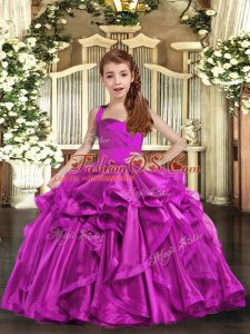 Fuchsia Sleeveless Organza Lace Up Pageant Dress for Girls for Party and Wedding Party