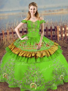 Customized Green Ball Gowns Embroidery Quinceanera Dress Lace Up Satin Sleeveless Floor Length