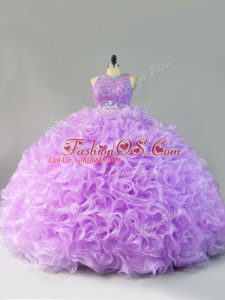 High Quality Sleeveless Floor Length Beading and Ruffles Zipper Quinceanera Dresses with Lavender