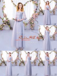 Popular Floor Length Grey Vestidos de Damas Off The Shoulder Half Sleeves Side Zipper