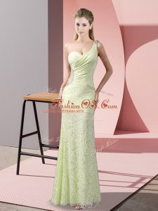 Affordable One Shoulder Sleeveless Lace Prom Party Dress Beading and Lace Criss Cross