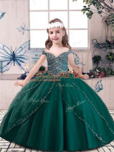 Sleeveless Beading Lace Up Girls Pageant Dresses