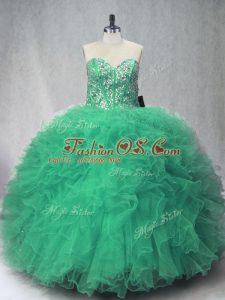 Affordable Floor Length Green Sweet 16 Quinceanera Dress Tulle Sleeveless Beading and Ruffles