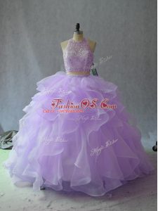 Beading and Ruffles Vestidos de Quinceanera Lavender Backless Sleeveless