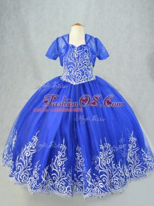 Royal Blue Tulle Lace Up Spaghetti Straps Sleeveless Floor Length Pageant Gowns Beading and Embroidery