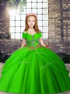 Super Sleeveless Lace Up Floor Length Beading Little Girls Pageant Gowns