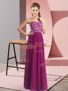 High End Floor Length Lace Up Evening Dress Fuchsia for Prom and Party with Beading